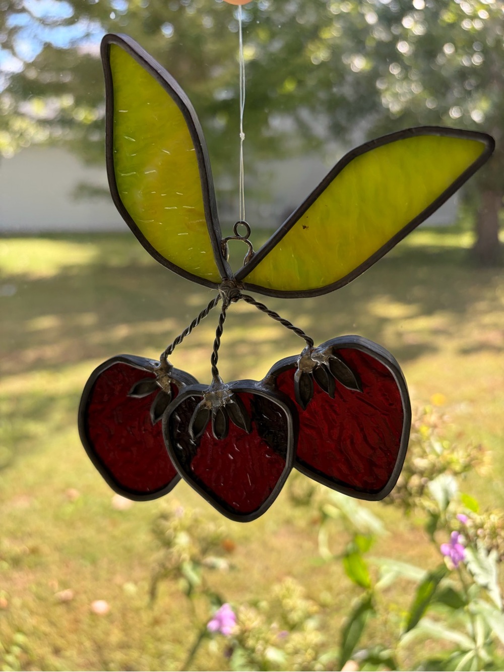 Handmade Stained Glass Strawberry Sun Catcher